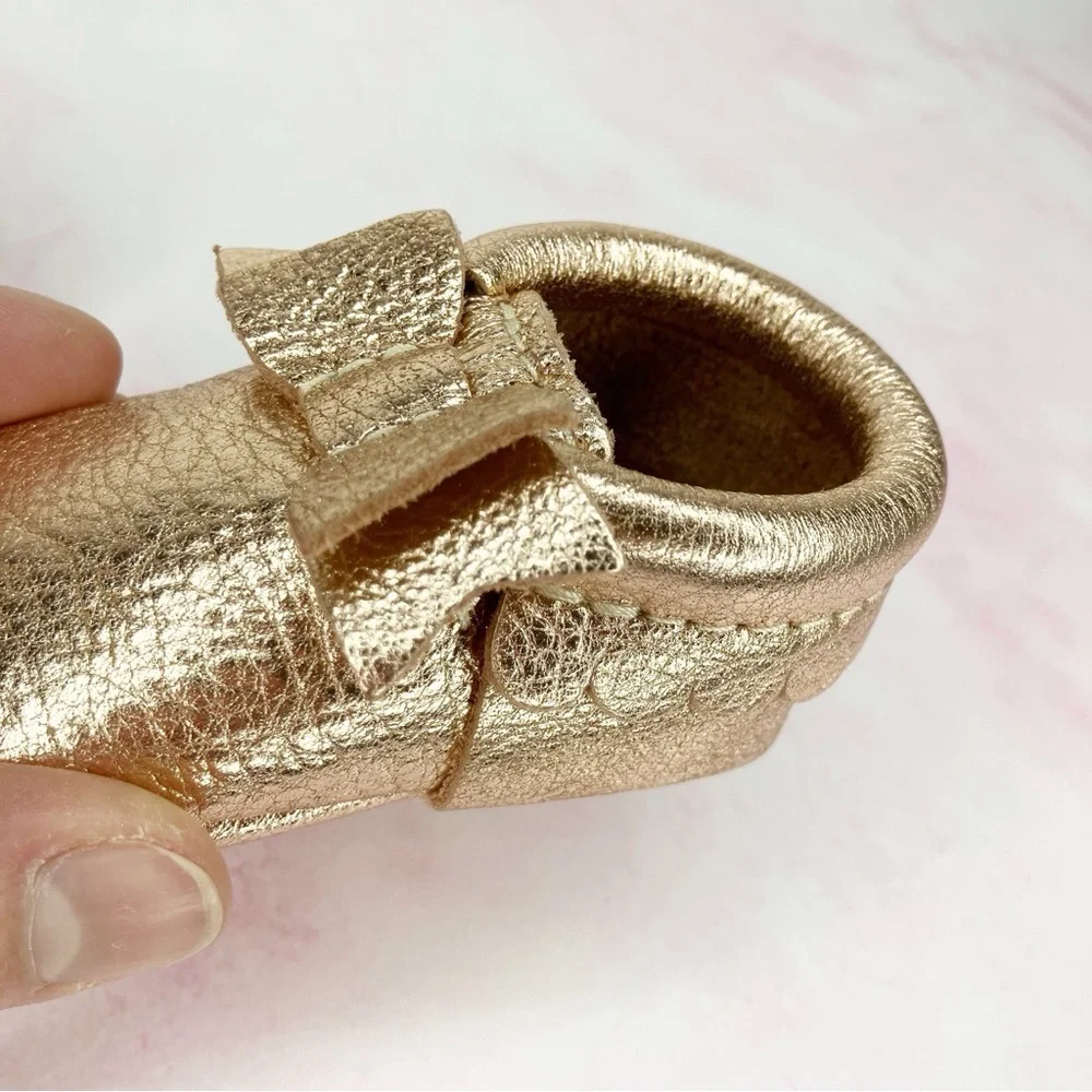 Freshly Picked baby shoes rose gold bow moccasin soft sole size 0‎ infant